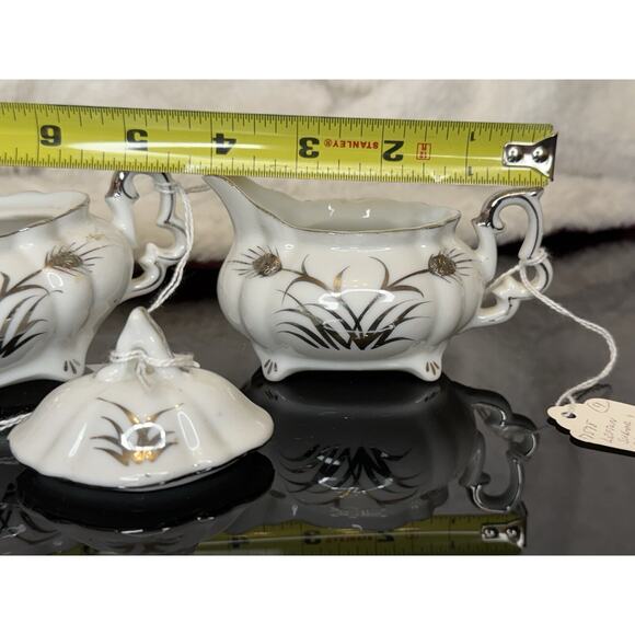 Lefton China Sugar And Creamer White And Silver Hand Painted 225 - Picture 9 of 14